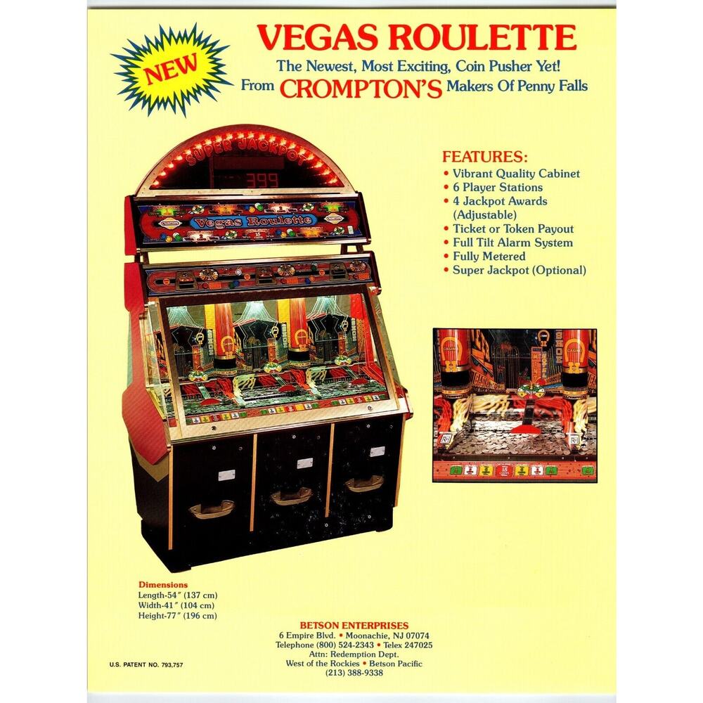 Vegas Roulette Amusement Arcade Game Flyer 8.5" x 11" Promo Boardwalk Redemption